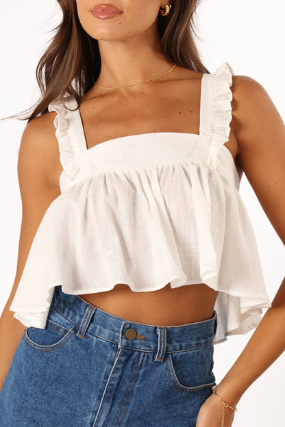 Raye Ruffle Strap Top White