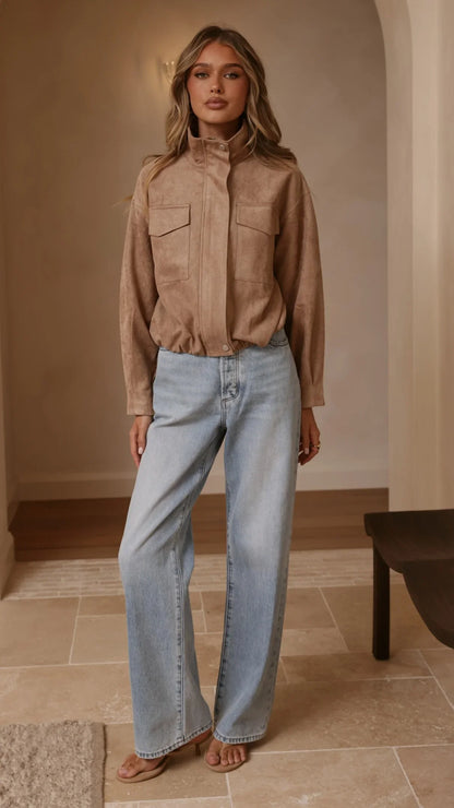 Josh Funnel Neck Jacket Beige