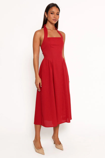 Ramona Halterneck Midi Dress Red