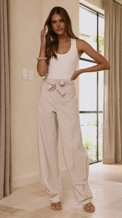 Audrey Pinstripe Tapered Pant Stone