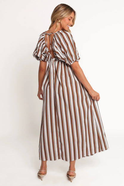 Sullivan Puff Sleeve Maxi Dress Chocolate Stripe
