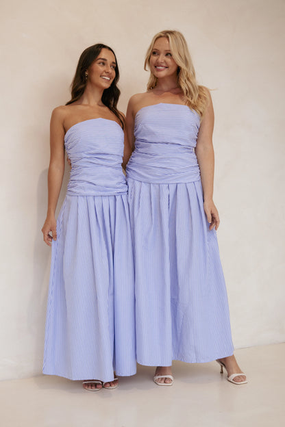 Avalee Strapless Maxi Dress Blue Stripe