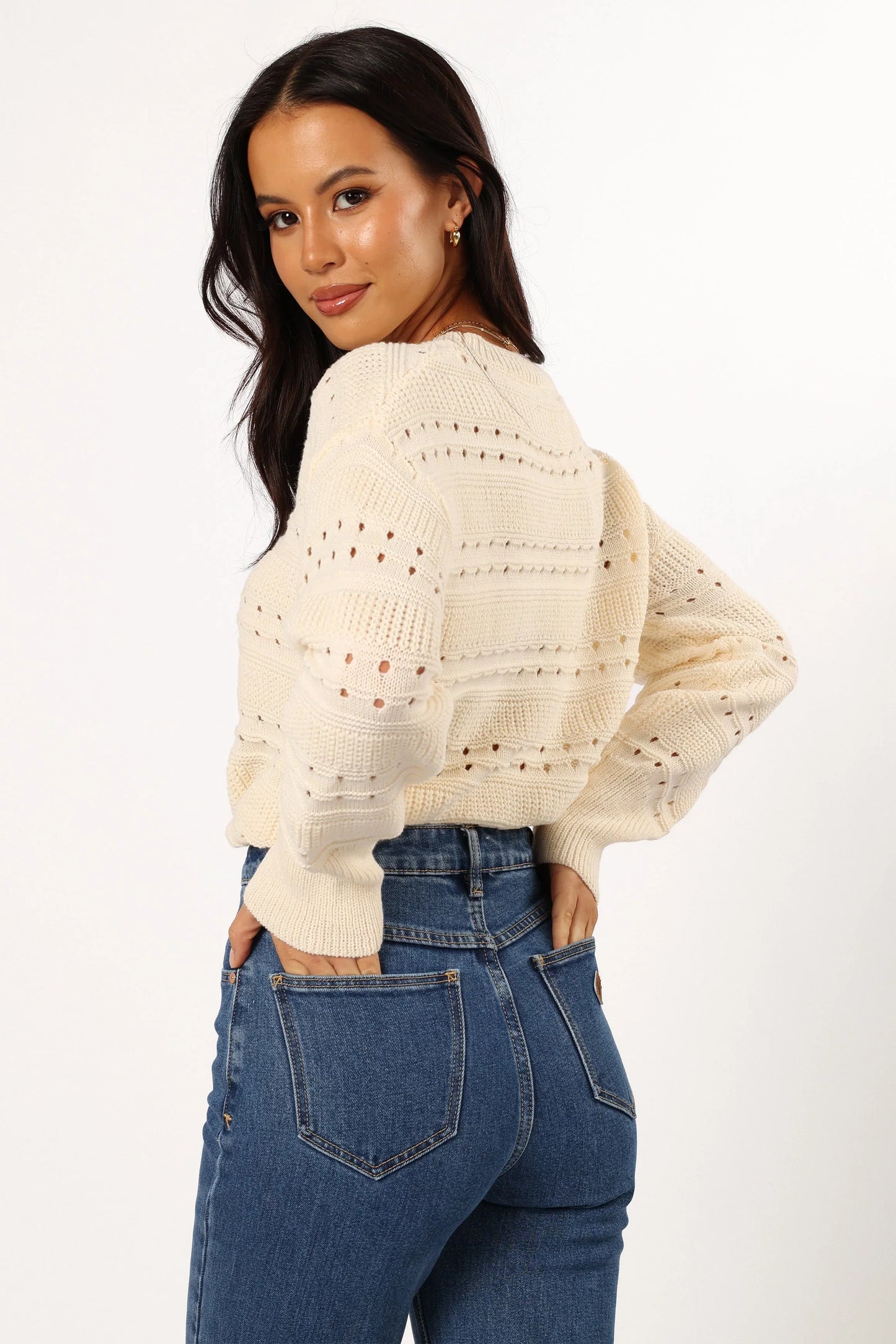 Watton Stripe Knit Sweater Cream