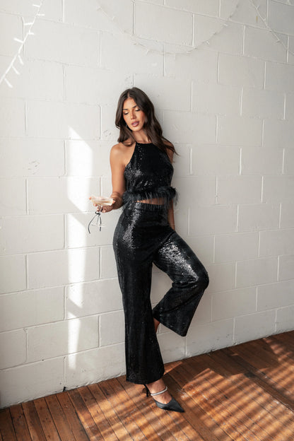 Drea Sequin Pants Black
