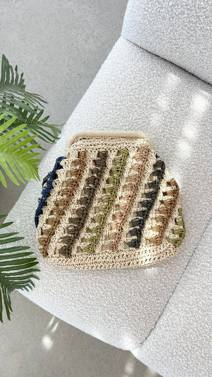 Eadie Crochet Weave Framed Clutch Multi Natural