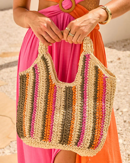Sunswept Form Striped Straw Tote Bag