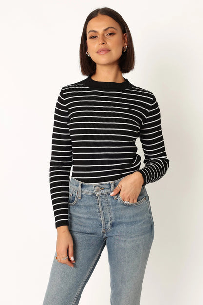 Stacie Ribbed Knit Top Black Stripe