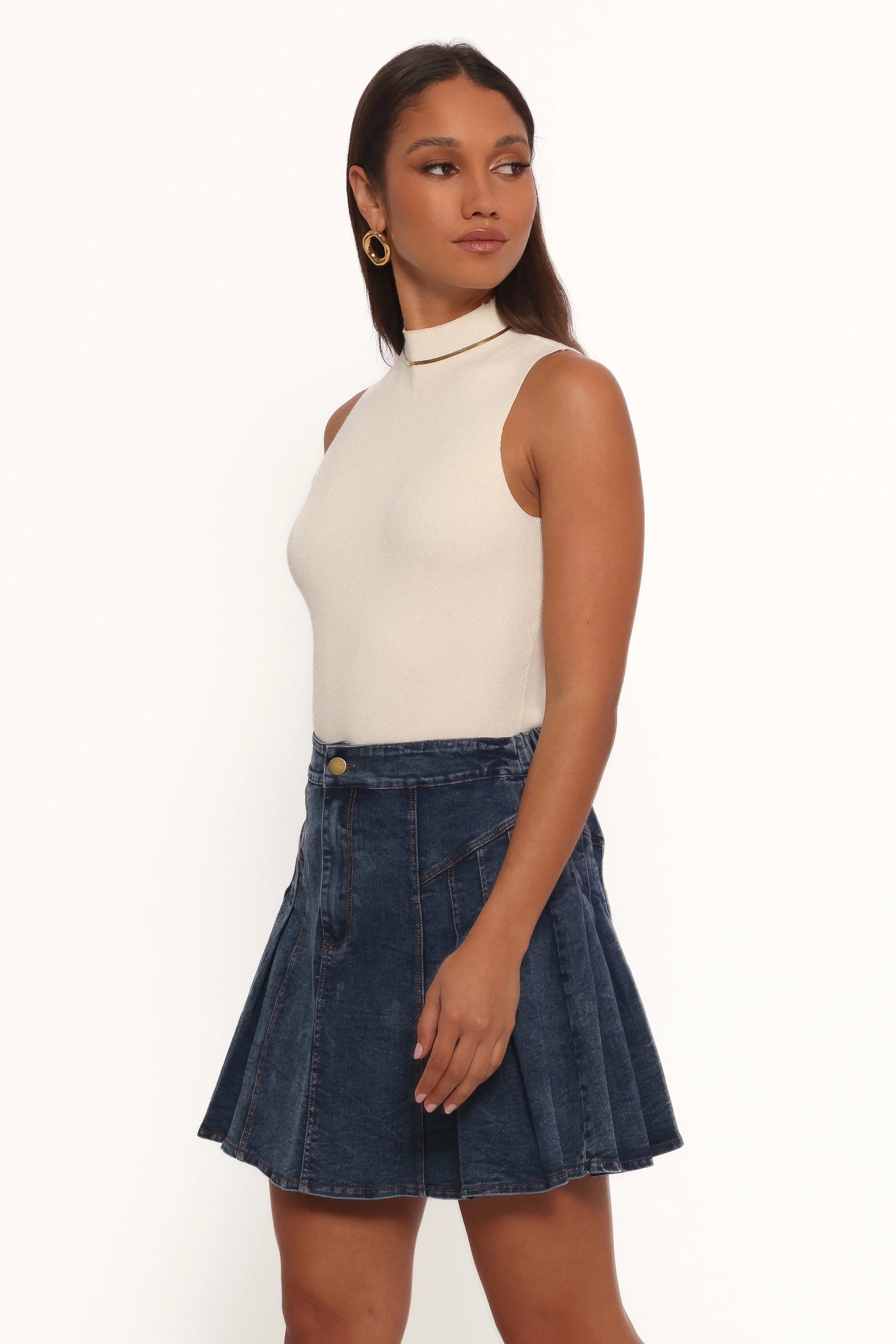 Alek Pleated Mini Skirt Mid Wash Denim