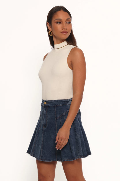 Alek Pleated Mini Skirt Mid Wash Denim
