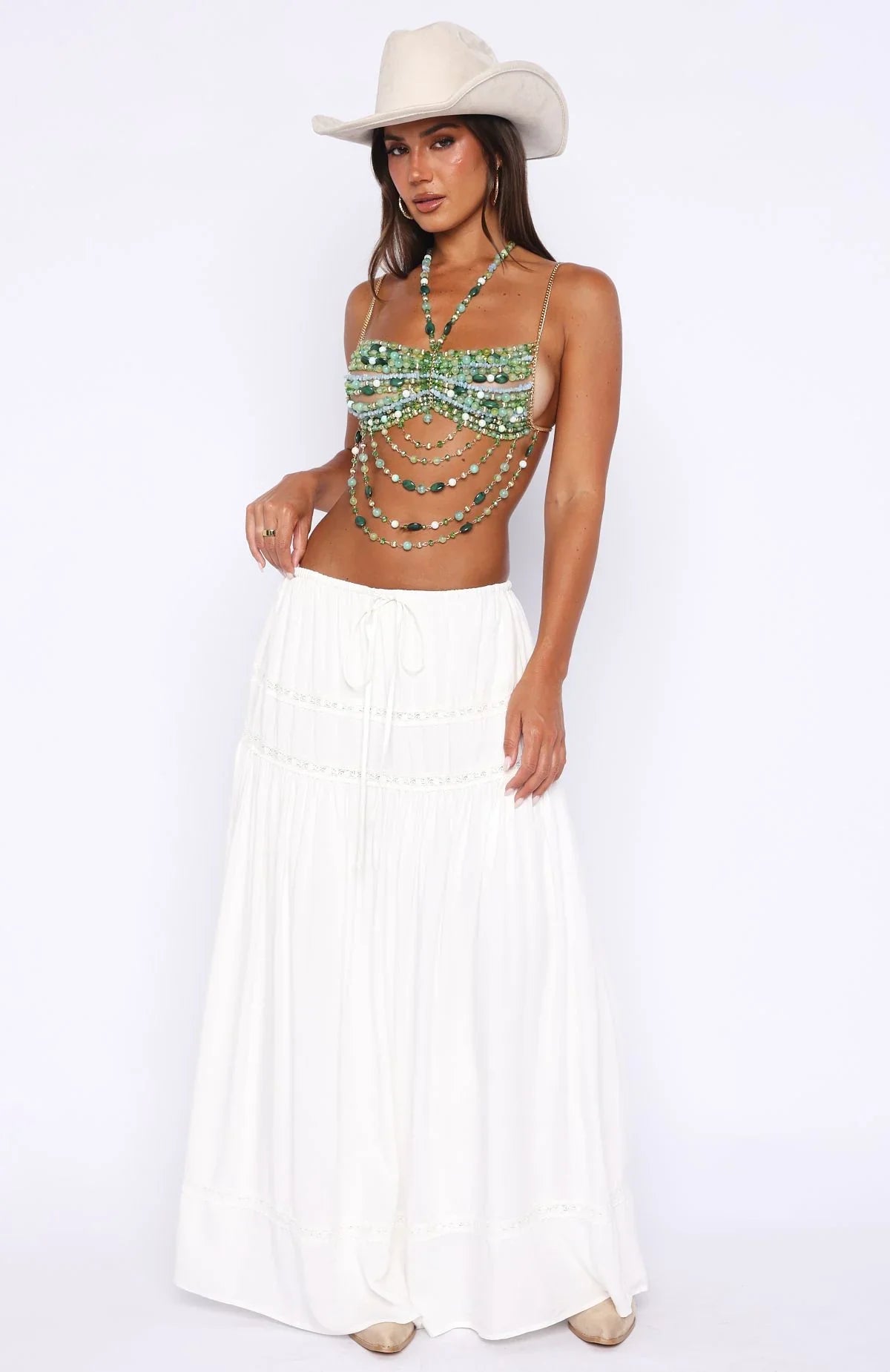Own The Night Beaded Top Green