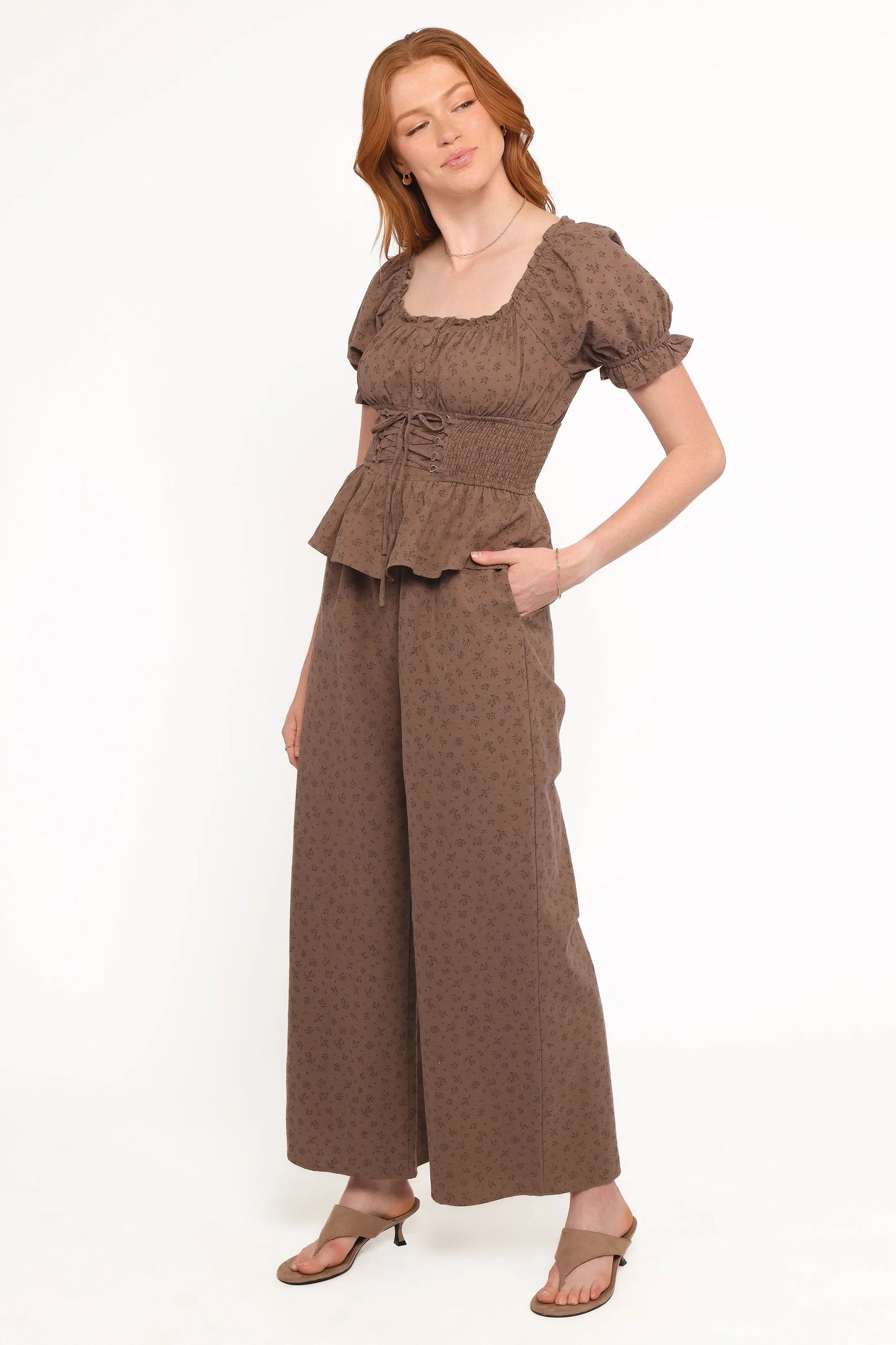 Bridget Jumpsuit Taupe Purple Floral