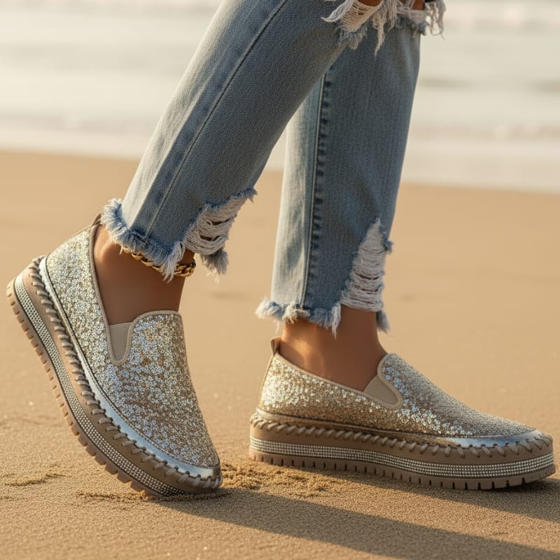 Sequined Platform Slip On Flats