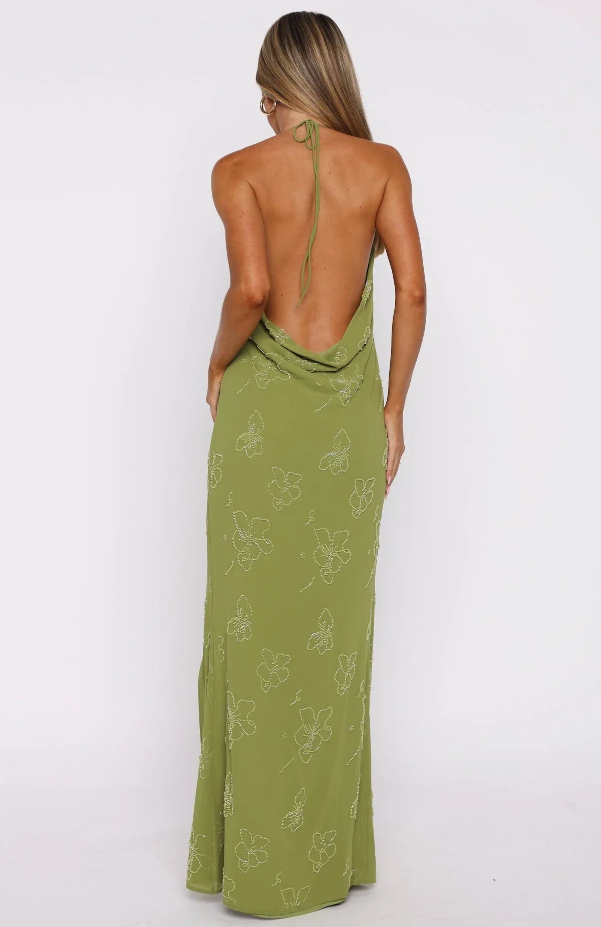 Slow Dancer Beaded Maxi Dress Green Tea