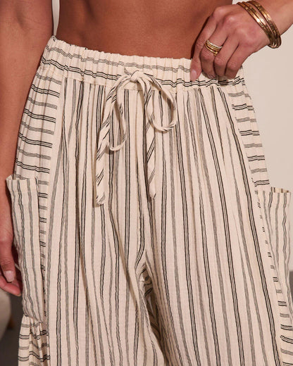Yacht Day Striped Drawstring Cotton Wide Leg Pants