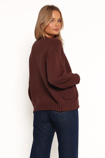 Eden Button Front Cardigan Brown
