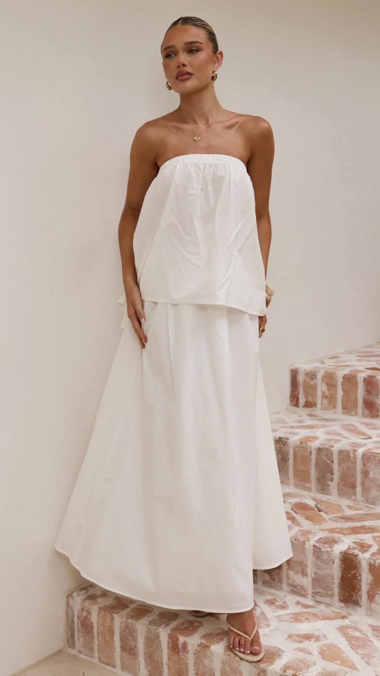 Makala Strapless Top and Maxi Skirt Set White