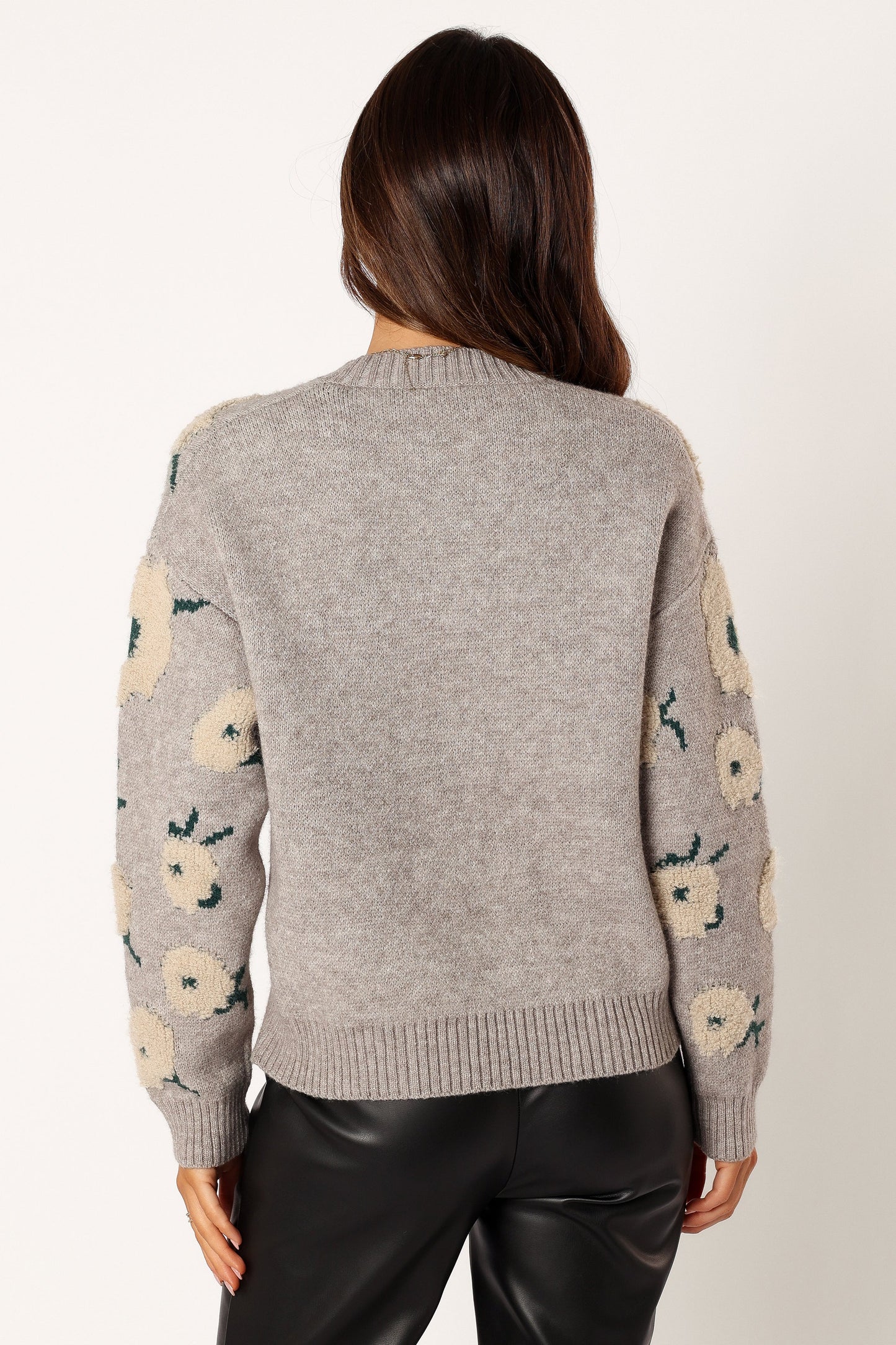 Aubrielle All Over Flower Knit Sweater Grey Green