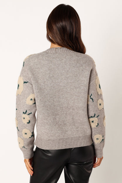 Aubrielle All Over Flower Knit Sweater Grey Green