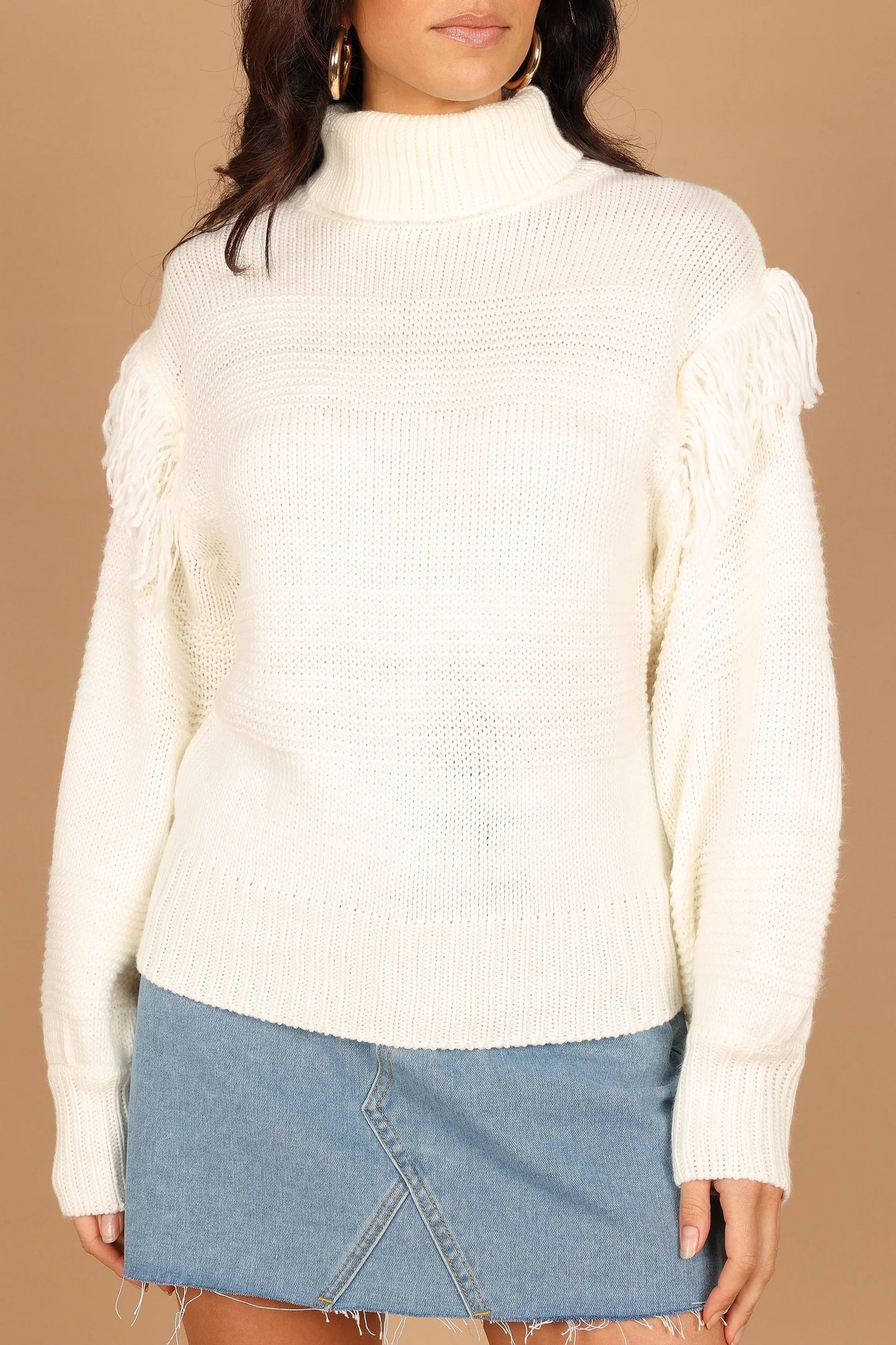 Christie Fringe Knit Sweater Cream