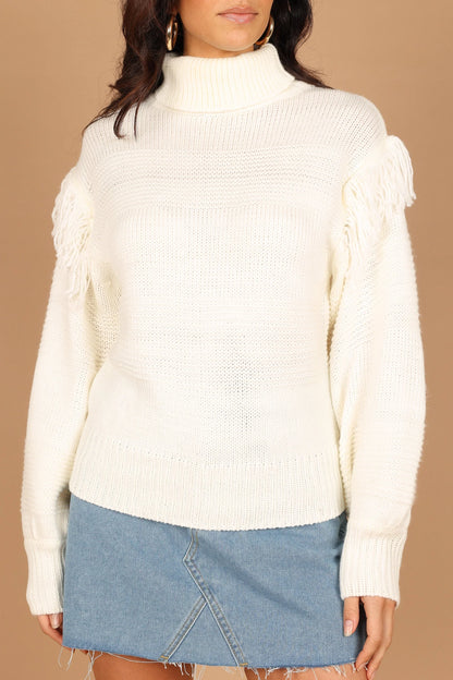 Christie Fringe Knit Sweater Cream