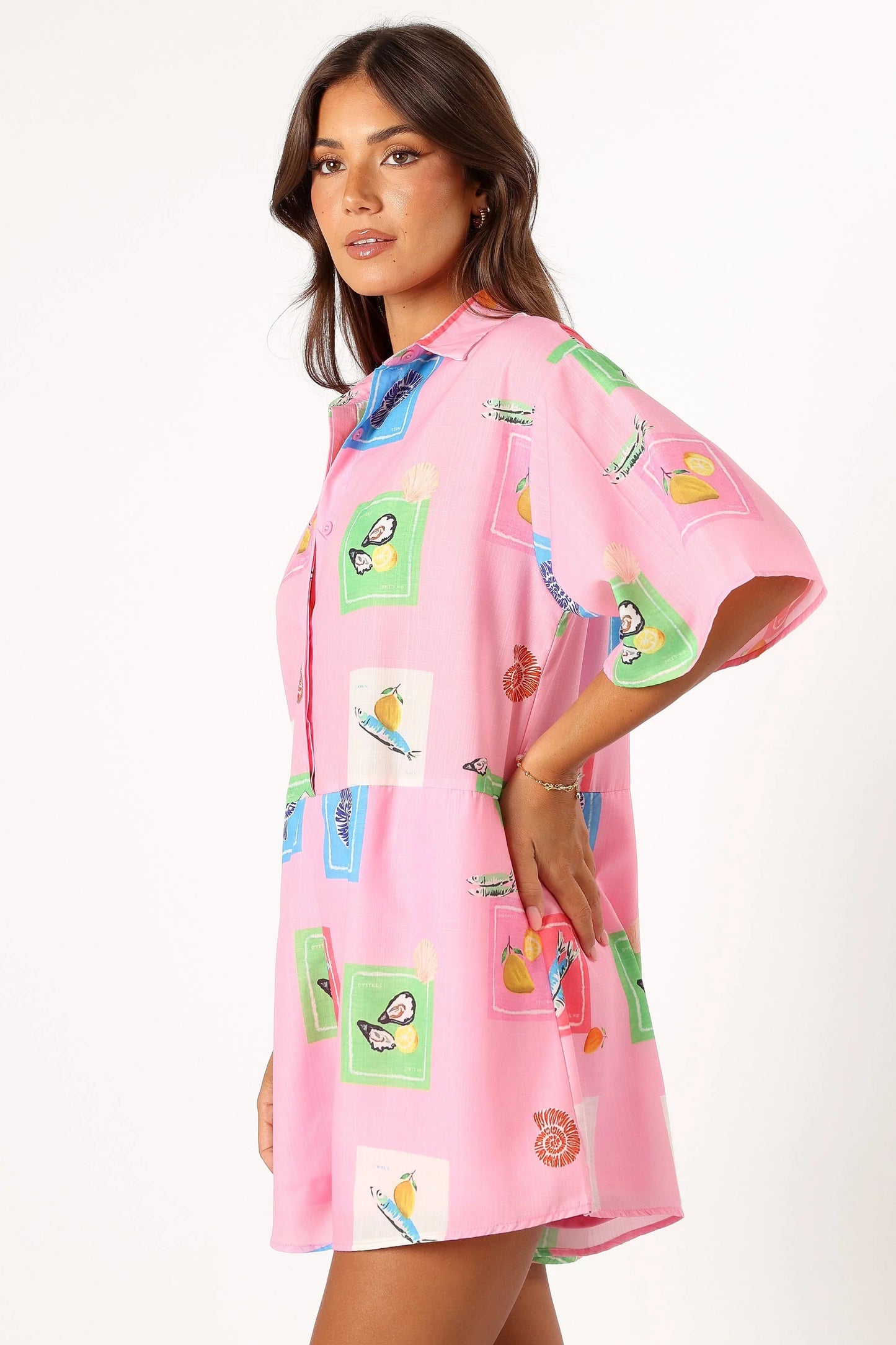 Kellie Romper Pink Stamp Print