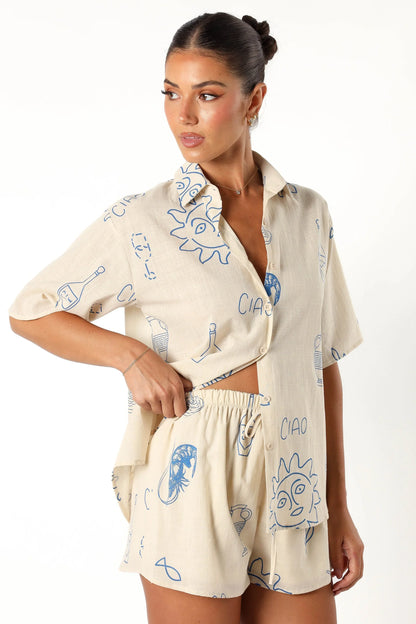 Davey Short Set Cream Blue