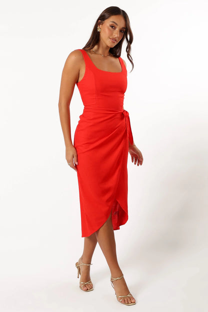 Misty Wrap Midi Dress Red Rogue