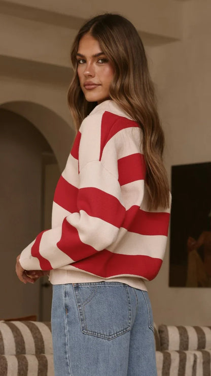 Kodi Sweater Red Beige Stripe