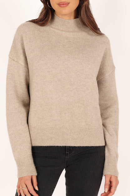 Brianna Mockneck Knit Sweater Beige