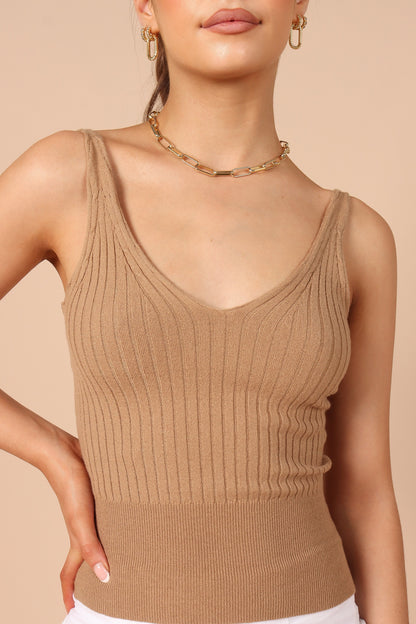 Gemma V Neck Tank Top Camel