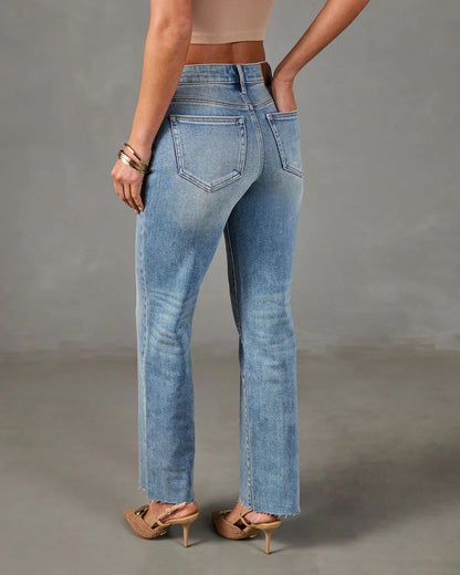 Heritage Frame Super Stretch Mid Rise Straight Leg Jeans