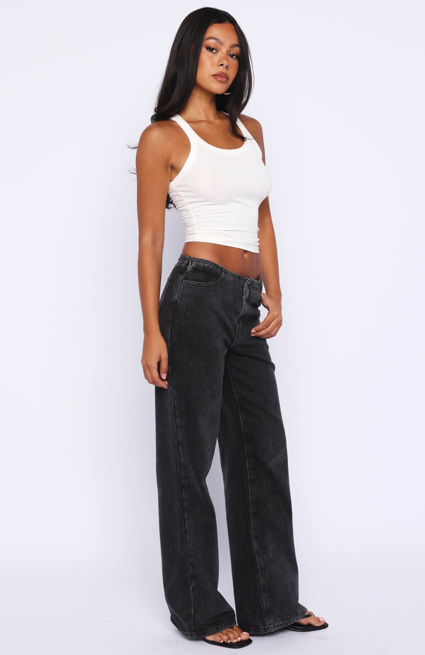 Jasmine Mid Rise Straight Leg Jeans Black Acid
