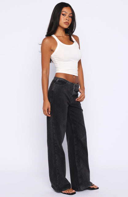 Jasmine Mid Rise Straight Leg Jeans Black Acid