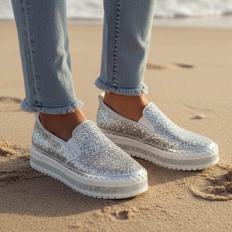 Sequined Platform Slip On Flats