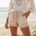Boho Drawstring Frayed Denim Shorts