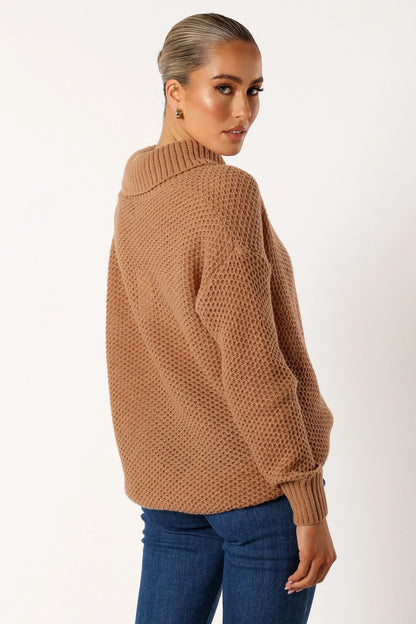 Rayne Turtleneck Knit Sweater Beige