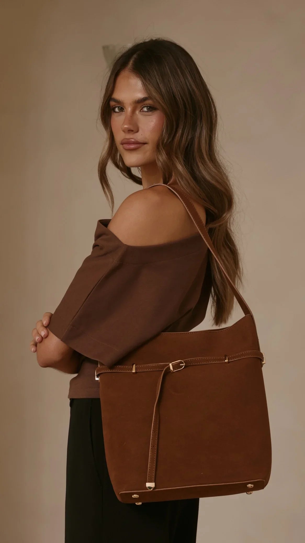 Leonie Belt Buckle Bag Brown Suede