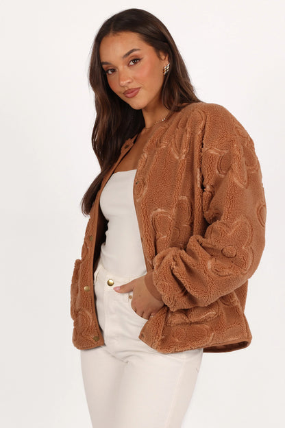 Lasky Flower Pattern Button Down Jacket Camel
