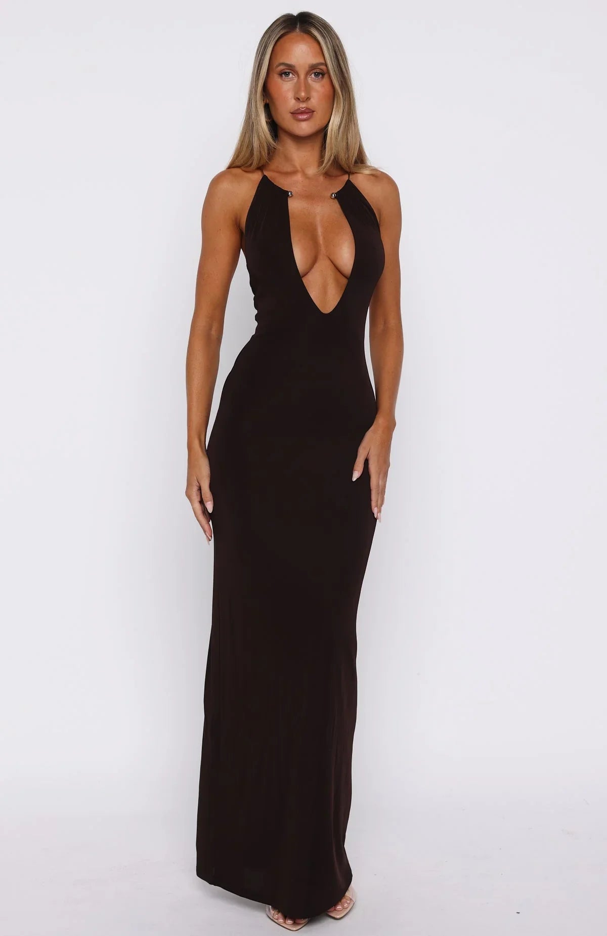 Cute Without Apology Halter Maxi Dress Chocolate