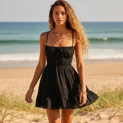 Boho Backless Tiered Mini Dress