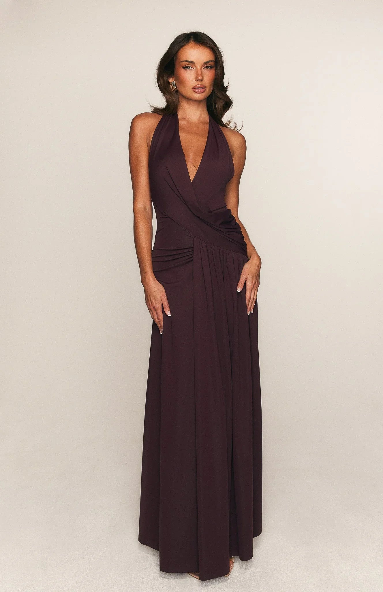 Perfect Illusion Halter Maxi Dress Dark Cherry