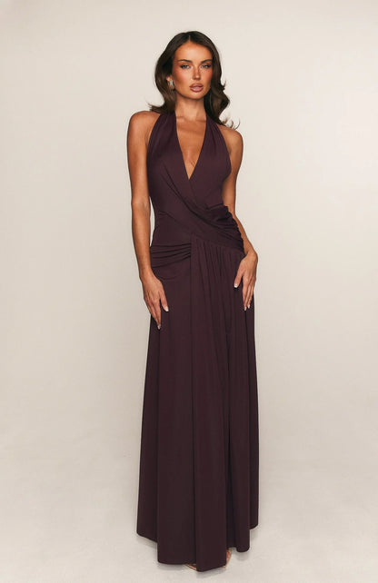 Perfect Illusion Halter Maxi Dress Dark Cherry