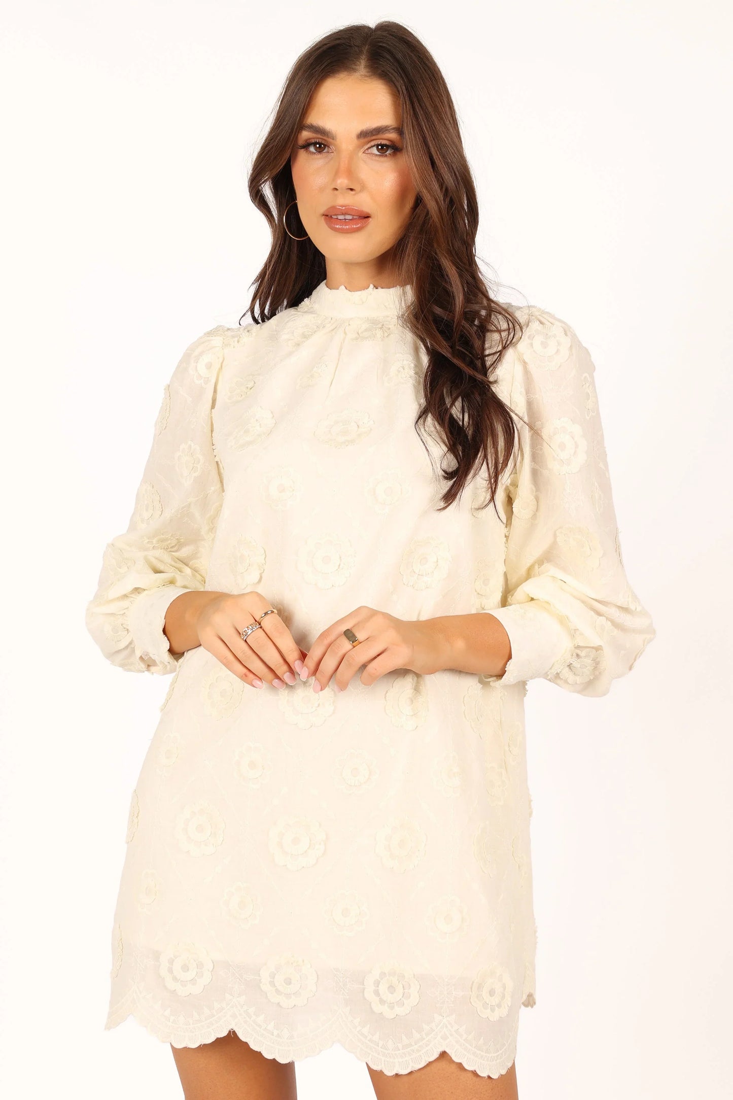 Stefania Long Sleeve Mini Dress Cream
