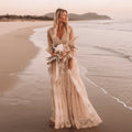 Boho Champagne Lace Beach Wedding Dress