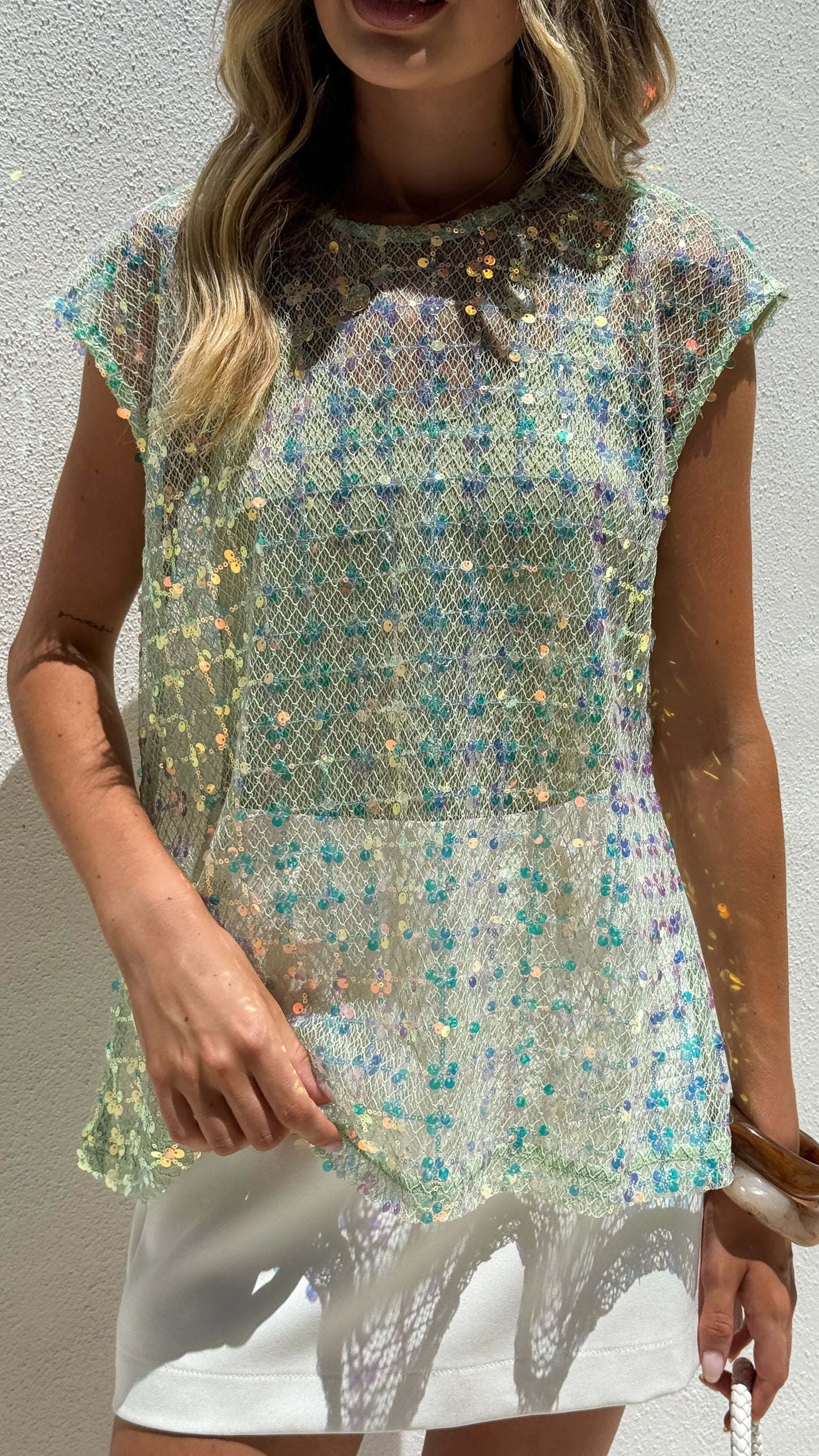 Mirin Sequin Top Mint