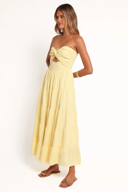 Sitara Strapless Midi Dress Yellow