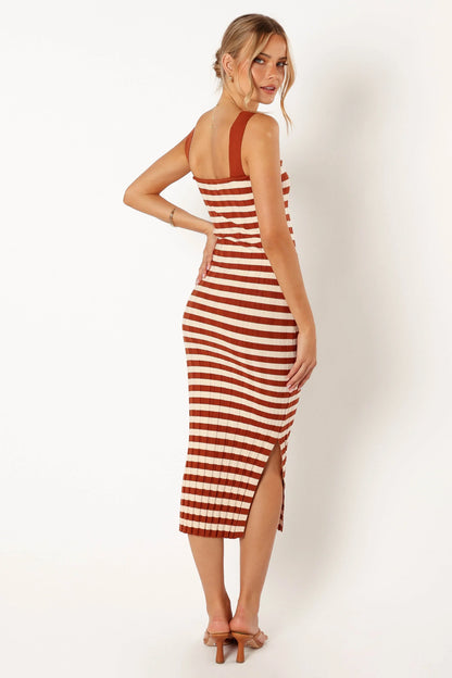 Ledger Midi Dress Tan Stripe