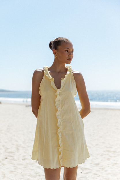 Cassandra Ruffle Mini Dress Butter Yellow