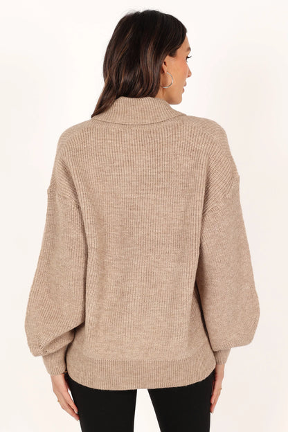 Carly Collar Knit Sweater Oatmeal