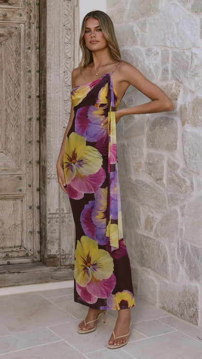 Haviana Maxi Dress Purple Yellow Floral